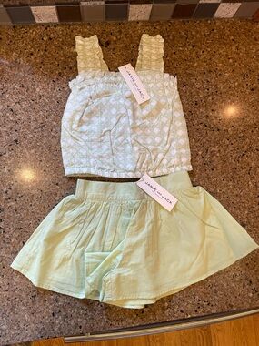 Janie and Jack Celery Green Girls Matching Top and Short Set